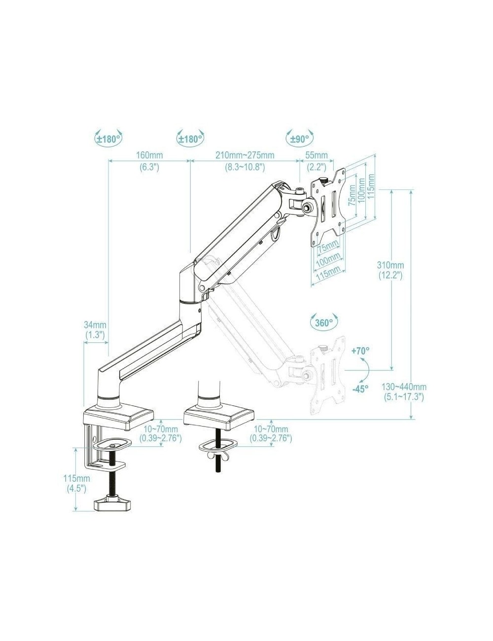 Soporte de Mesa para Monitor TooQ DB1334TNR-B/ hasta 10kg