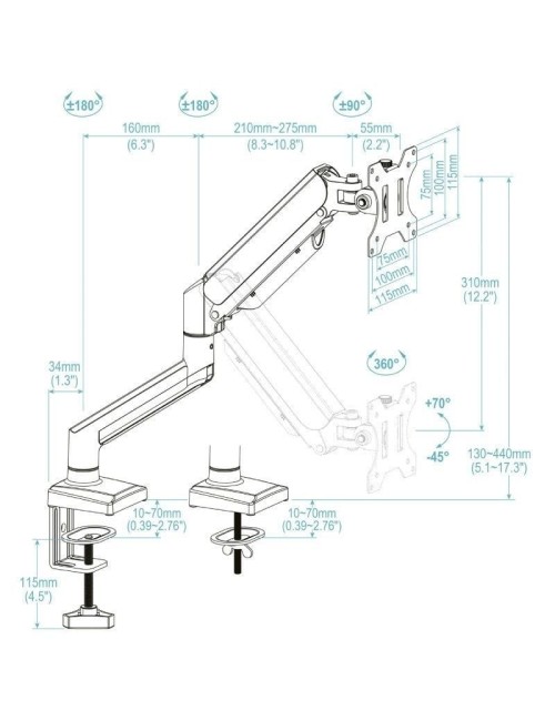 Soporte de Mesa para Monitor TooQ DB1334TNR-B/ hasta 10kg