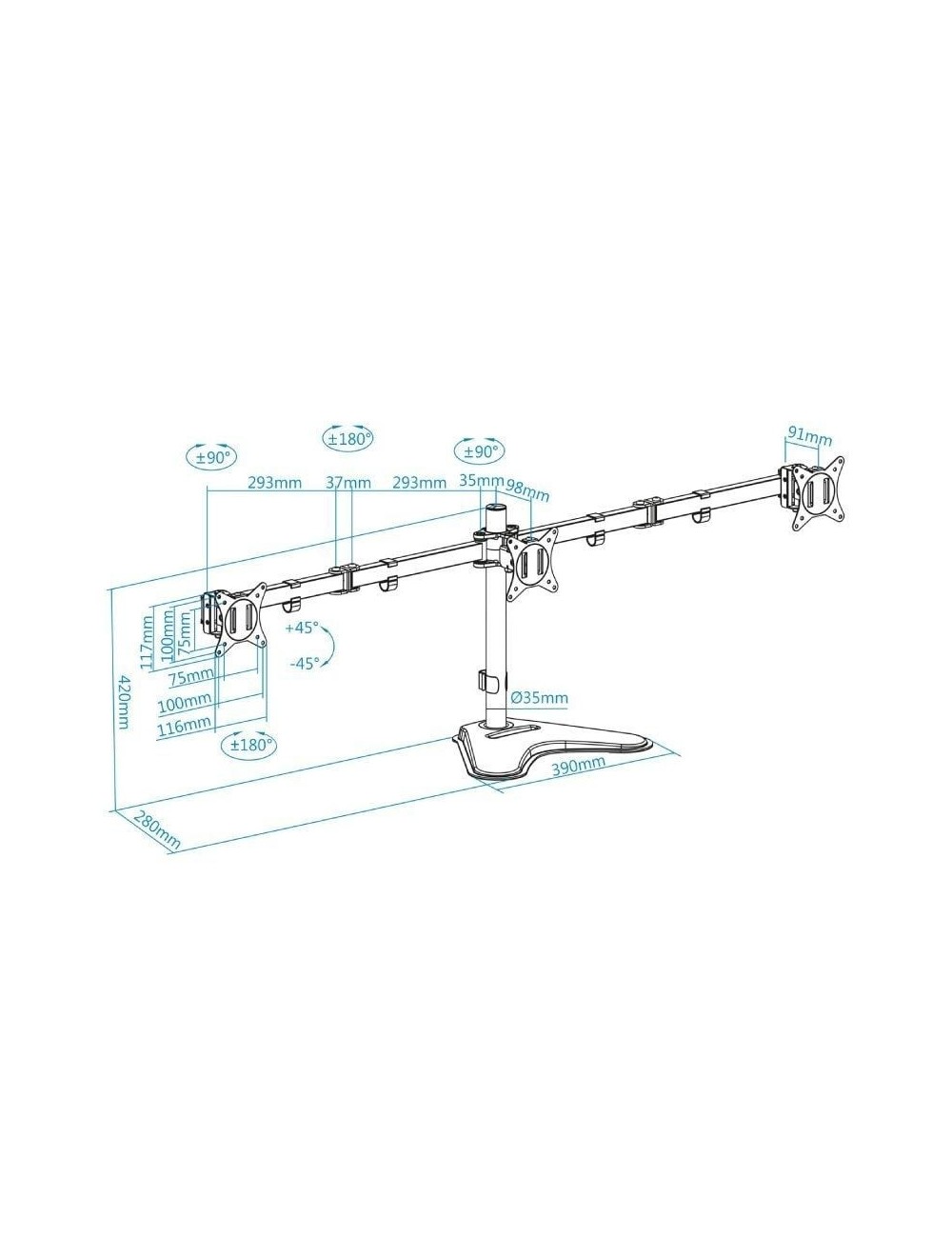 Soporte de Sobremesa para 3 Monitores TooQ DB1704TN-B/ Giratorio/ Inclinable/ hasta 7kg