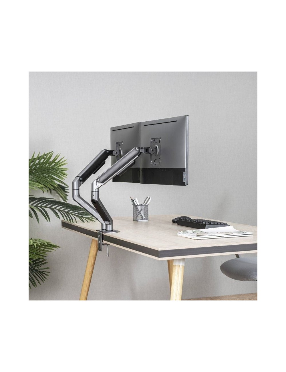 Soporte de Mesa para 2 Monitores TooQ DB4132TNR-G/ Giratorio/ Inclinable/ hasta 9kg