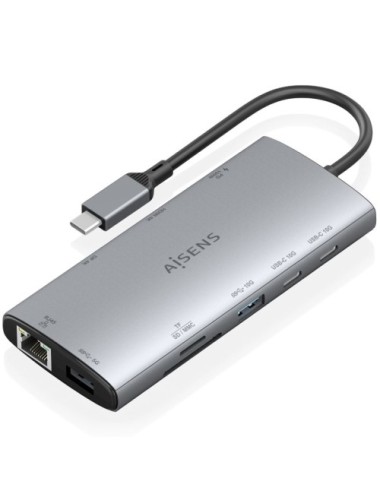 Docking USB Tipo-C Aisens ASUC-10P050-GR/ 1xDisplayPort/ 1xHDMI 4K/ 1xRJ45/ 2xUSB/ 2xUSB Tipo-C/ 1xUSB Tipo-C PD/ 1xLector de Ta