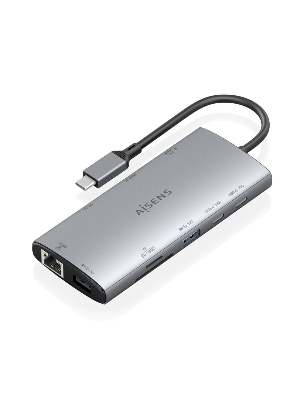 Docking USB Tipo-C Aisens ASUC-10P050-GR/ 1xDisplayPort/ 1xHDMI 4K/ 1xRJ45/ 2xUSB/ 2xUSB Tipo-C/ 1xUSB Tipo-C PD/ 1xLector de Ta
