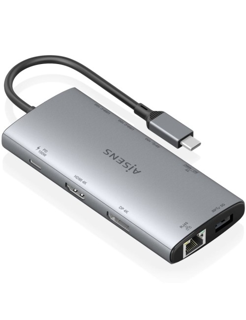 Docking USB Tipo-C Aisens ASUC-10P050-GR/ 1xDisplayPort/ 1xHDMI 4K/ 1xRJ45/ 2xUSB/ 2xUSB Tipo-C/ 1xUSB Tipo-C PD/ 1xLector de Ta