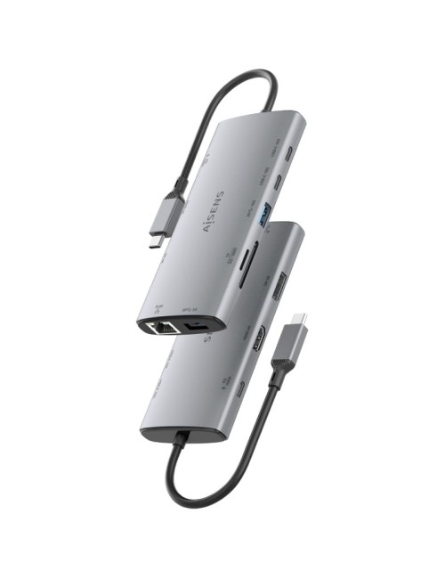 Docking USB Tipo-C Aisens ASUC-10P050-GR/ 1xDisplayPort/ 1xHDMI 4K/ 1xRJ45/ 2xUSB/ 2xUSB Tipo-C/ 1xUSB Tipo-C PD/ 1xLector de Ta