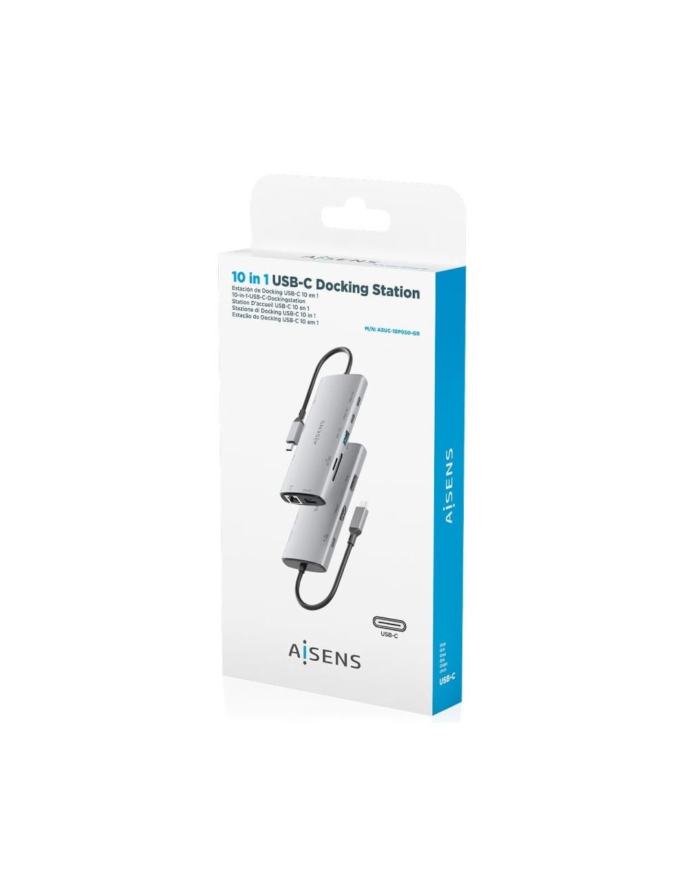 Docking USB Tipo-C Aisens ASUC-10P050-GR/ 1xDisplayPort/ 1xHDMI 4K/ 1xRJ45/ 2xUSB/ 2xUSB Tipo-C/ 1xUSB Tipo-C PD/ 1xLector de Ta