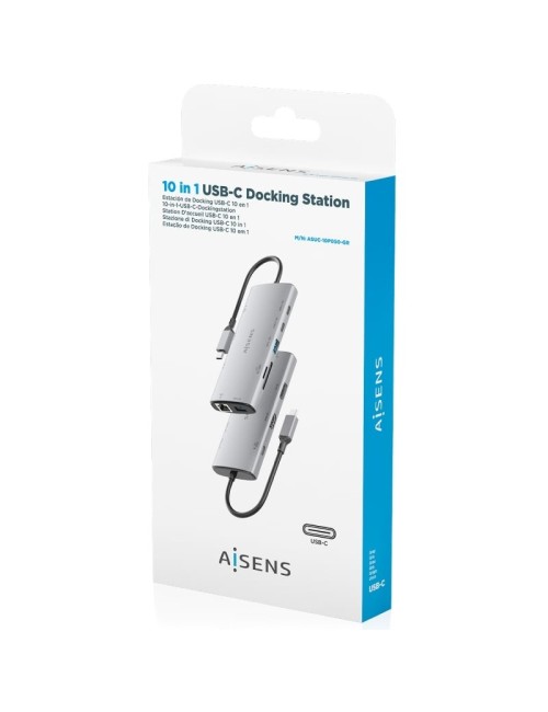 Docking USB Tipo-C Aisens ASUC-10P050-GR/ 1xDisplayPort/ 1xHDMI 4K/ 1xRJ45/ 2xUSB/ 2xUSB Tipo-C/ 1xUSB Tipo-C PD/ 1xLector de Ta