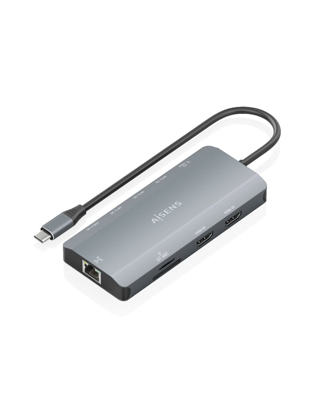 Docking USB Tipo-C Aisens ASUC-10P052-GR/ 2xHDMI 4K/ 1xRJ45/ 3xUSB/ 1xUSB Tipo-C/ 1xUSB Tipo-C PD/ 1xLector de Tarjetas/ Gris