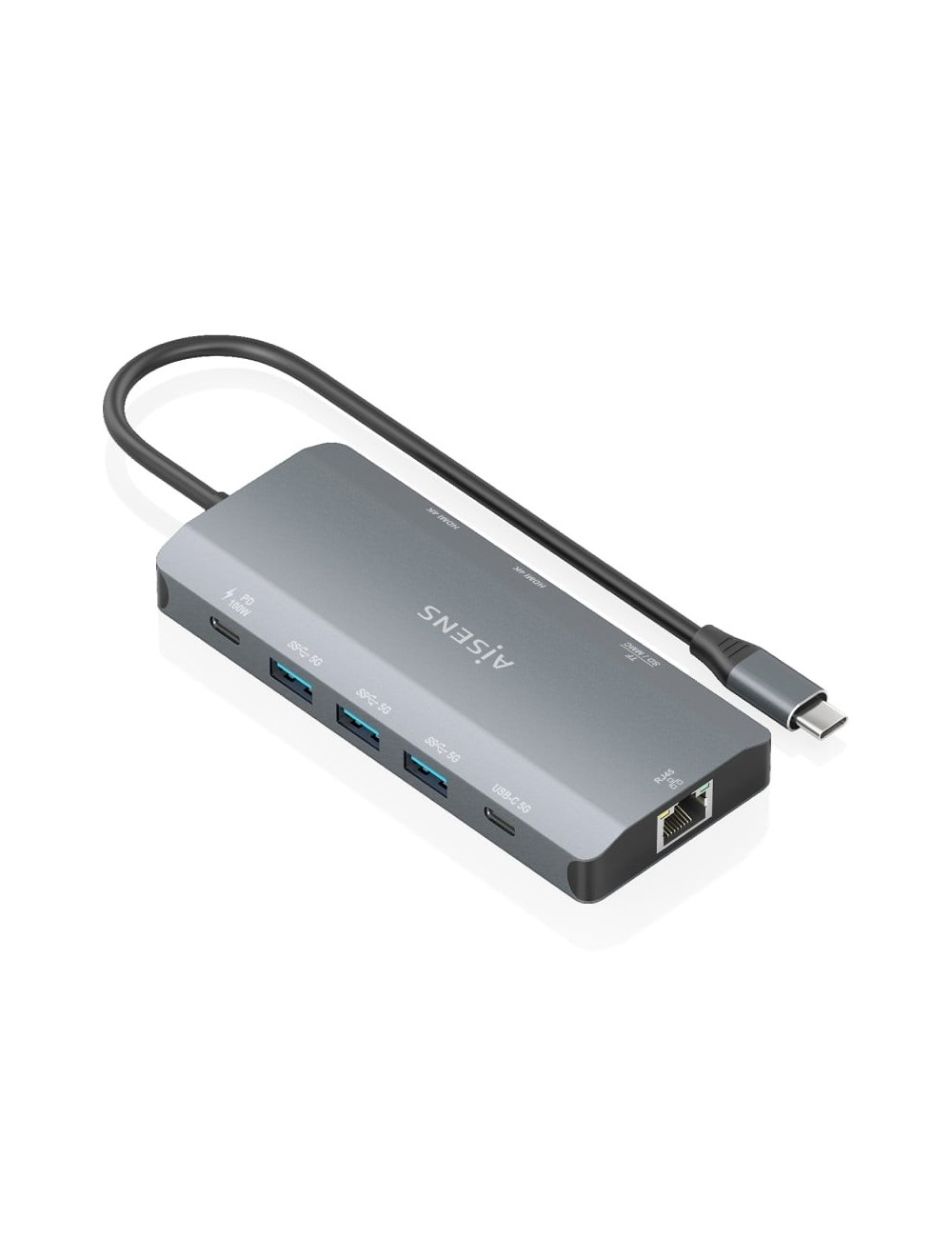 Docking USB Tipo-C Aisens ASUC-10P052-GR/ 2xHDMI 4K/ 1xRJ45/ 3xUSB/ 1xUSB Tipo-C/ 1xUSB Tipo-C PD/ 1xLector de Tarjetas/ Gris