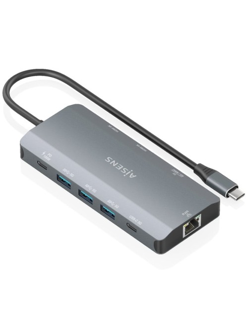 Docking USB Tipo-C Aisens ASUC-10P052-GR/ 2xHDMI 4K/ 1xRJ45/ 3xUSB/ 1xUSB Tipo-C/ 1xUSB Tipo-C PD/ 1xLector de Tarjetas/ Gris