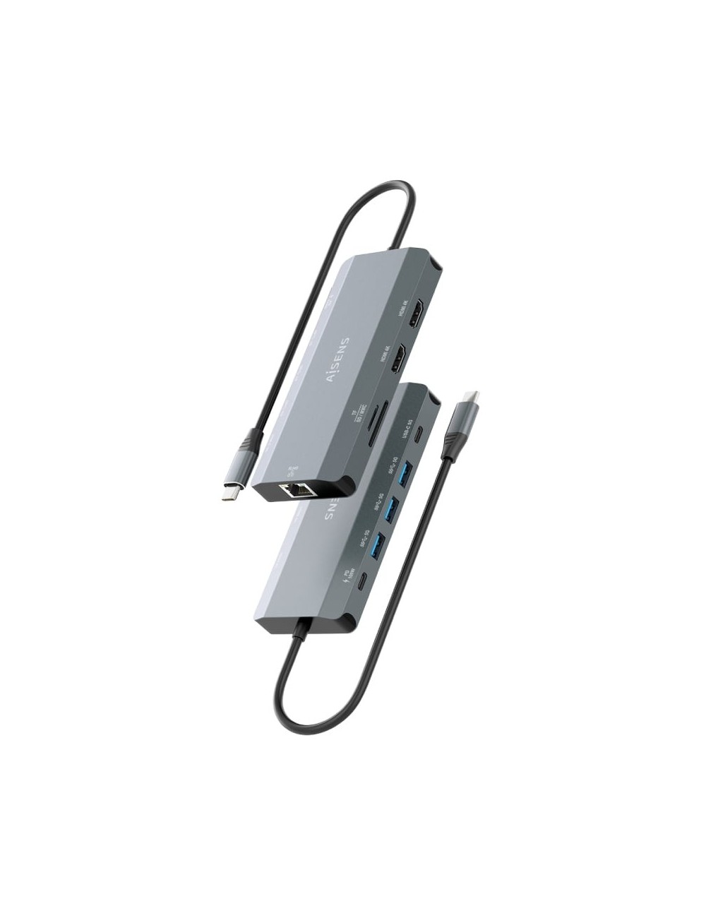 Docking USB Tipo-C Aisens ASUC-10P052-GR/ 2xHDMI 4K/ 1xRJ45/ 3xUSB/ 1xUSB Tipo-C/ 1xUSB Tipo-C PD/ 1xLector de Tarjetas/ Gris