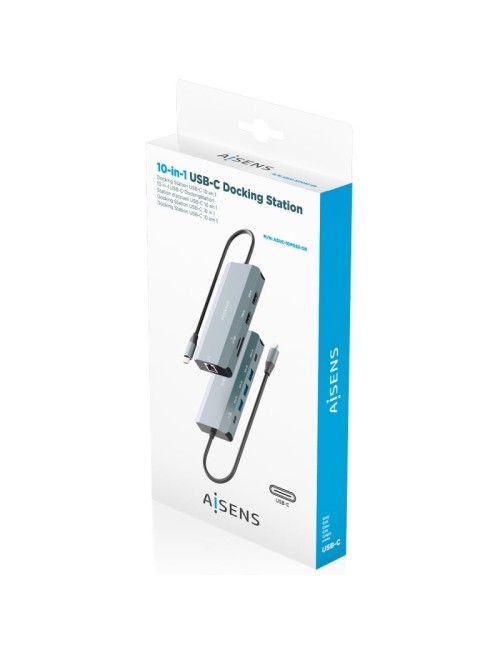 Docking USB Tipo-C Aisens ASUC-10P052-GR/ 2xHDMI 4K/ 1xRJ45/ 3xUSB/ 1xUSB Tipo-C/ 1xUSB Tipo-C PD/ 1xLector de Tarjetas/ Gris