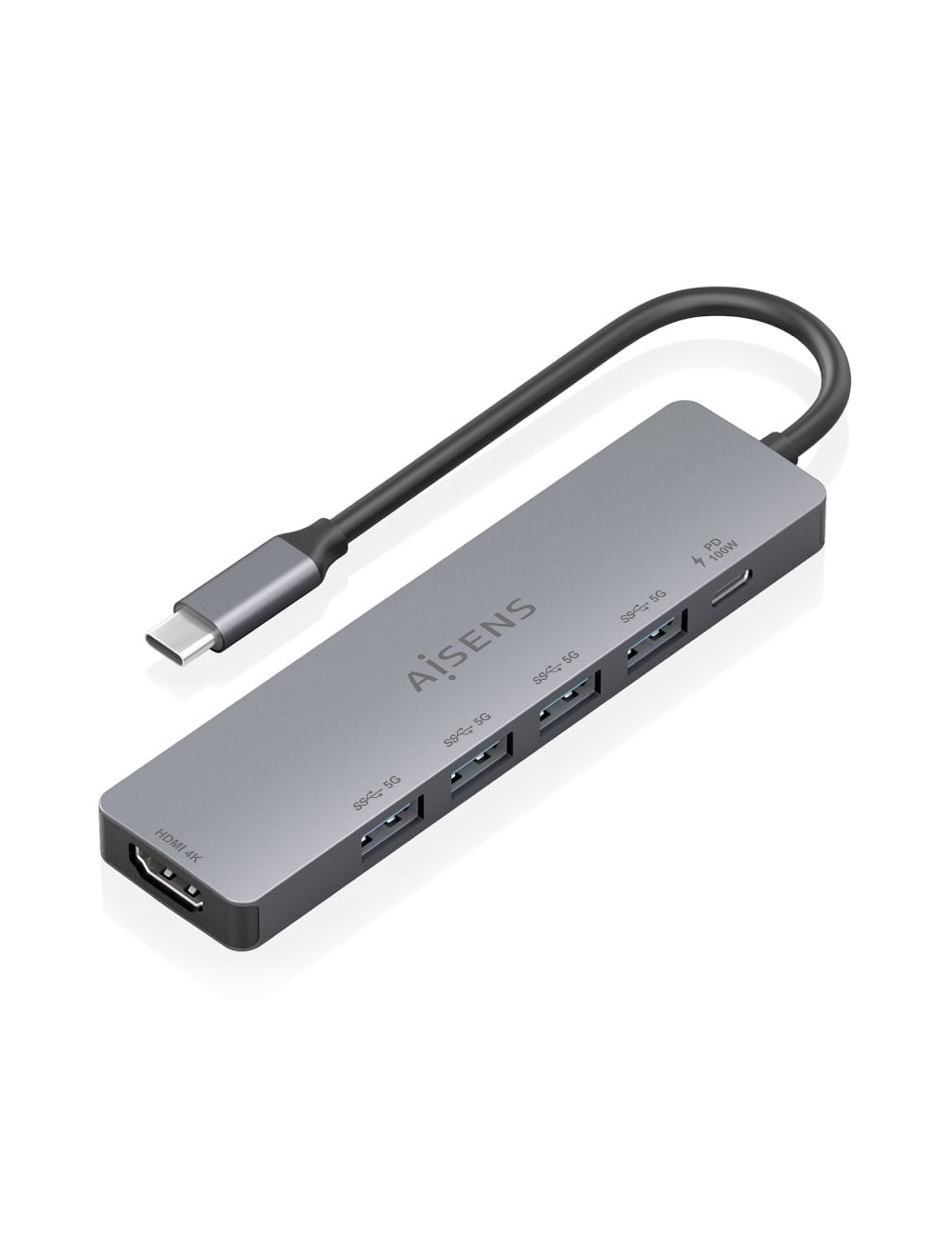 Docking USB Tipo-C Aisens ASUC-6P047-GR/ 1xHDMI 4K/ 4xUSB/ 1xUSB Tipo-C PD/ Gris