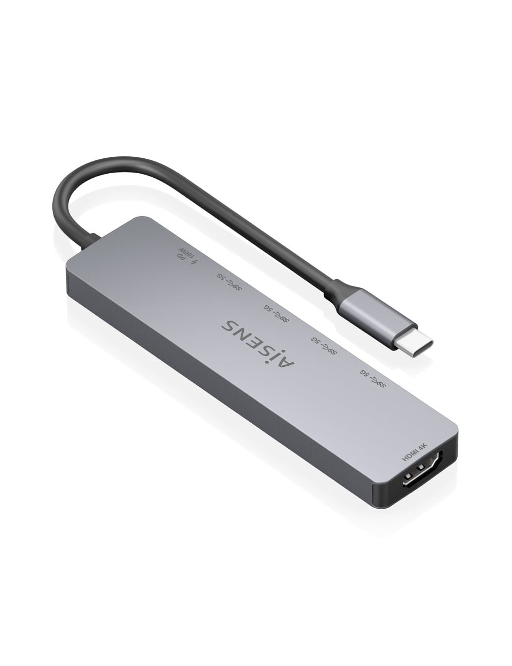 Docking USB Tipo-C Aisens ASUC-6P047-GR/ 1xHDMI 4K/ 4xUSB/ 1xUSB Tipo-C PD/ Gris