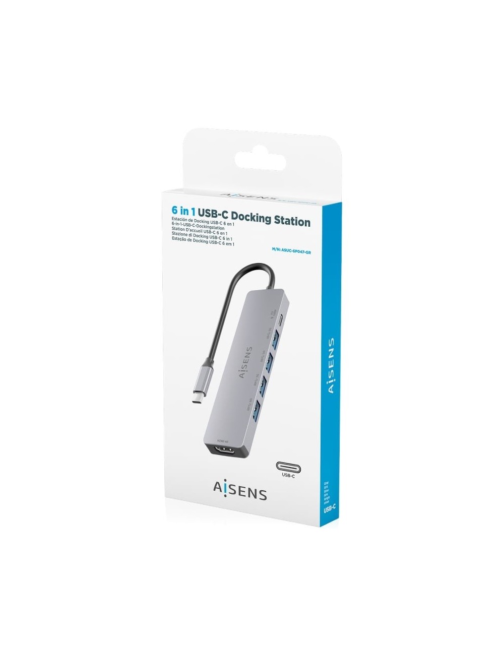 Docking USB Tipo-C Aisens ASUC-6P047-GR/ 1xHDMI 4K/ 4xUSB/ 1xUSB Tipo-C PD/ Gris