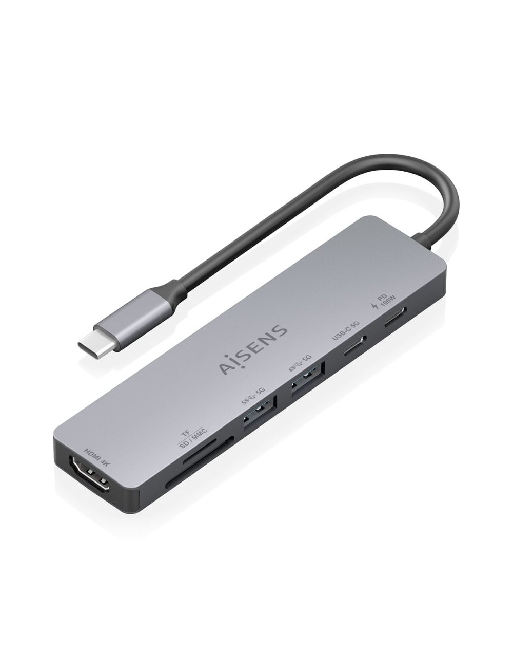 Docking USB Tipo-C Aisens ASUC-7P048-GR/ 1xHDMI 4K/ 2xUSB/ 1xUSB Tipo-C/ 1xUSB Tipo-C PD/ 1x Lector de Tarjetas/ Gris