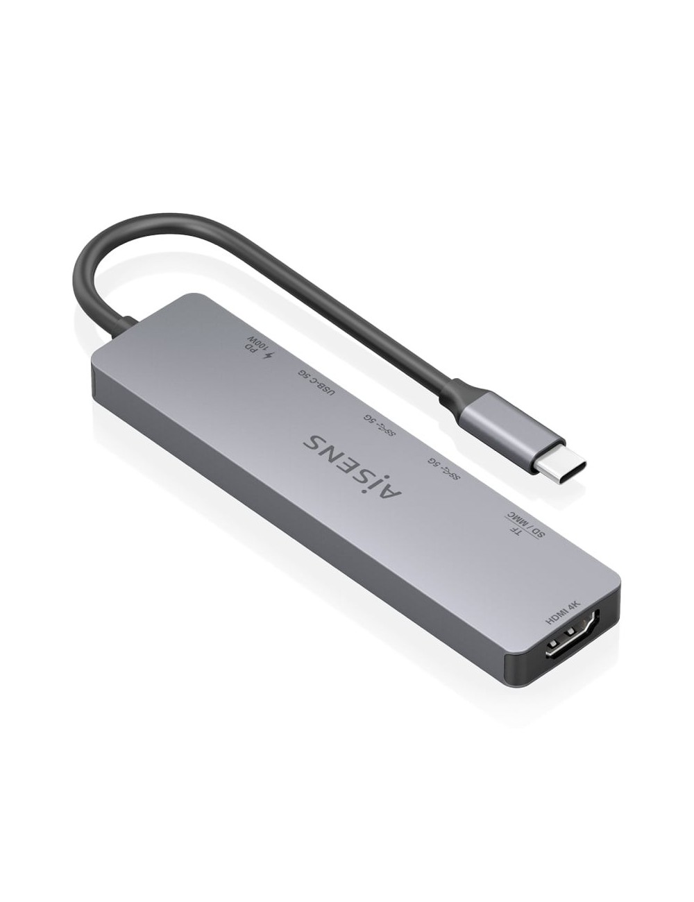 Docking USB Tipo-C Aisens ASUC-7P048-GR/ 1xHDMI 4K/ 2xUSB/ 1xUSB Tipo-C/ 1xUSB Tipo-C PD/ 1x Lector de Tarjetas/ Gris