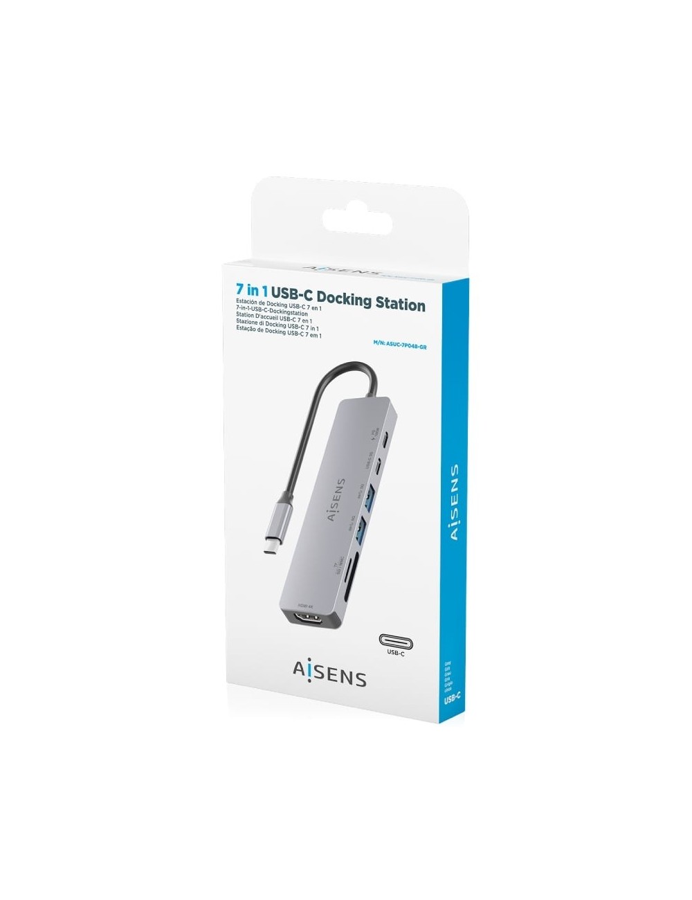 Docking USB Tipo-C Aisens ASUC-7P048-GR/ 1xHDMI 4K/ 2xUSB/ 1xUSB Tipo-C/ 1xUSB Tipo-C PD/ 1x Lector de Tarjetas/ Gris