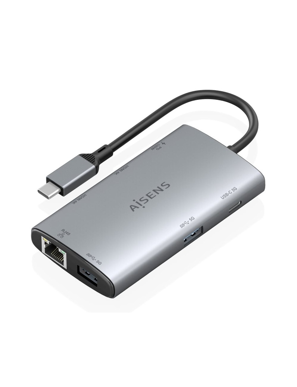 Docking USB Tipo-C Aisens ASUC-7P049-GR/ 2xHDMI 4K/ 1xRJ45/ 2xUSB/ 1xUSB Tipo-C/ 1xUSB Tipo-C PD/ Gris