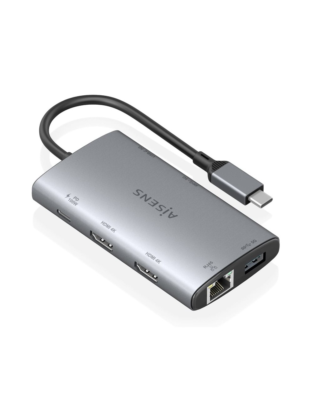 Docking USB Tipo-C Aisens ASUC-7P049-GR/ 2xHDMI 4K/ 1xRJ45/ 2xUSB/ 1xUSB Tipo-C/ 1xUSB Tipo-C PD/ Gris