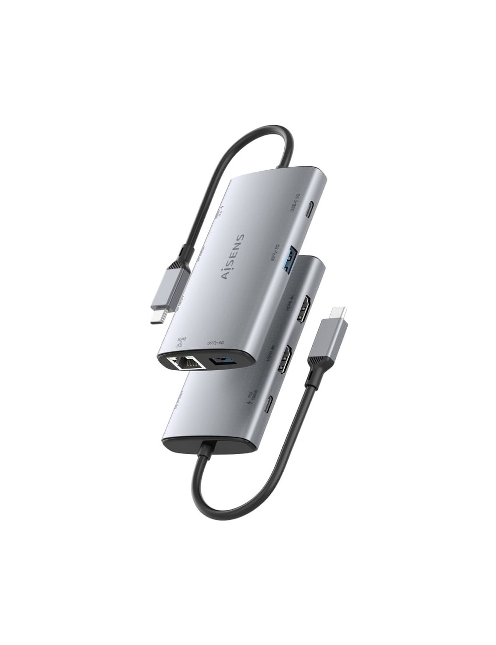 Docking USB Tipo-C Aisens ASUC-7P049-GR/ 2xHDMI 4K/ 1xRJ45/ 2xUSB/ 1xUSB Tipo-C/ 1xUSB Tipo-C PD/ Gris