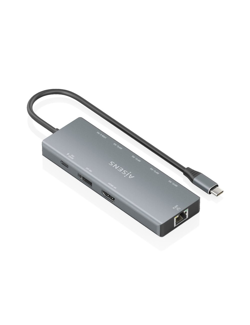 Docking USB Tipo-C Aisens ASUC-9P051-GR/ 1xDisplayPort/ 1xHDMI 4K/ 4xUSB/ 1xUSB Tipo-C/ 1xRJ45/ 1xUSB Tipo-C PD/ Gris