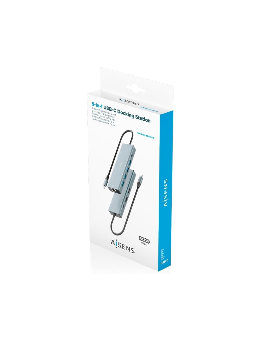 Docking USB Tipo-C Aisens ASUC-9P051-GR/ 1xDisplayPort/ 1xHDMI 4K/ 4xUSB/ 1xUSB Tipo-C/ 1xRJ45/ 1xUSB Tipo-C PD/ Gris