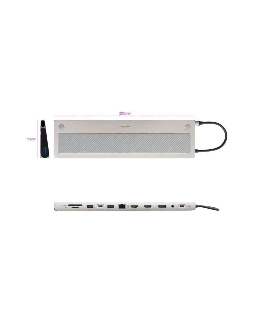 Docking Tipo-C Nanocable 10.16.1012/ 3xUSB/ 1xUSB Tipo-C/ 2xHDMI 4K/ 1xDisplayPort/ 1xRJ45/ 1xLector tarjetas/ 1xJack 3.5/ 1xUSB