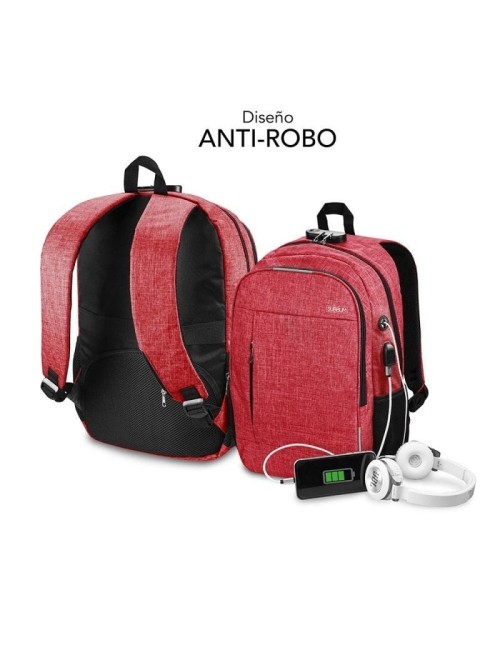 Mochila Subblim Urban Lock para Portátiles hasta 16'/ Puerto USB/ Antirrobo/ Roja