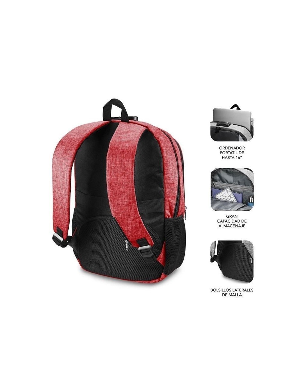 Mochila Subblim Urban Lock para Portátiles hasta 16'/ Puerto USB/ Antirrobo/ Roja