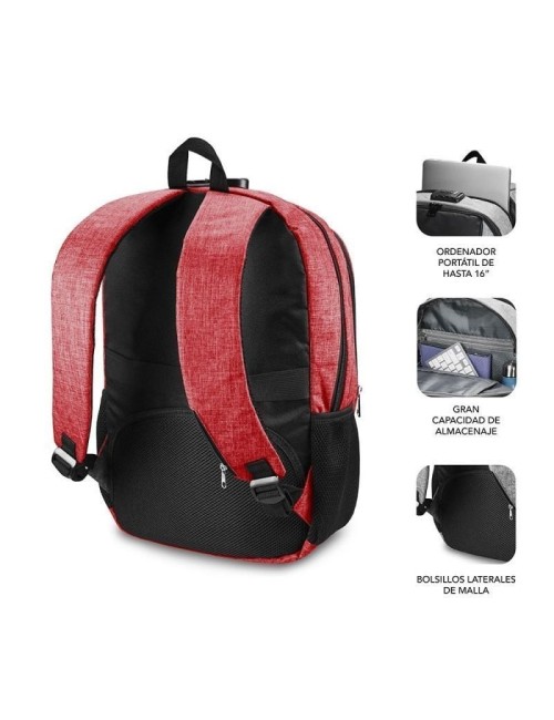 Mochila Subblim Urban Lock para Portátiles hasta 16'/ Puerto USB/ Antirrobo/ Roja