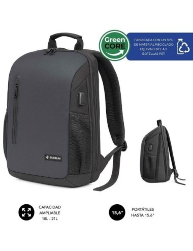 Mochila Subblim Xpand Air Padding Backpack para Portátiles hasta 15.6'/ 21L/ Puerto USB/ Negro