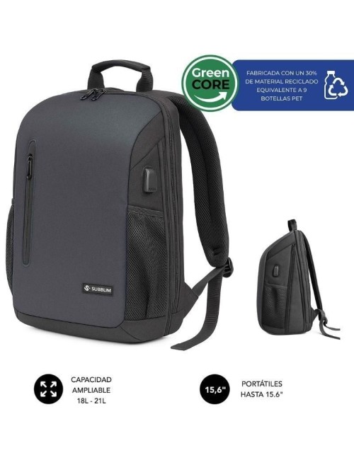 Mochila Subblim Xpand Air Padding Backpack para Portátiles hasta 15.6'/ 21L/ Puerto USB/ Negro