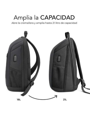 Mochila Subblim Xpand Air Padding Backpack para Portátiles hasta 15.6'/ 21L/ Puerto USB/ Negro