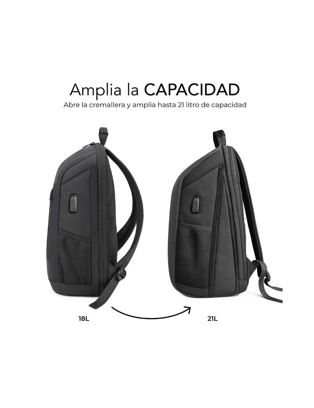 Mochila Subblim Xpand Air Padding Backpack para Portátiles hasta 15.6'/ 21L/ Puerto USB/ Negro