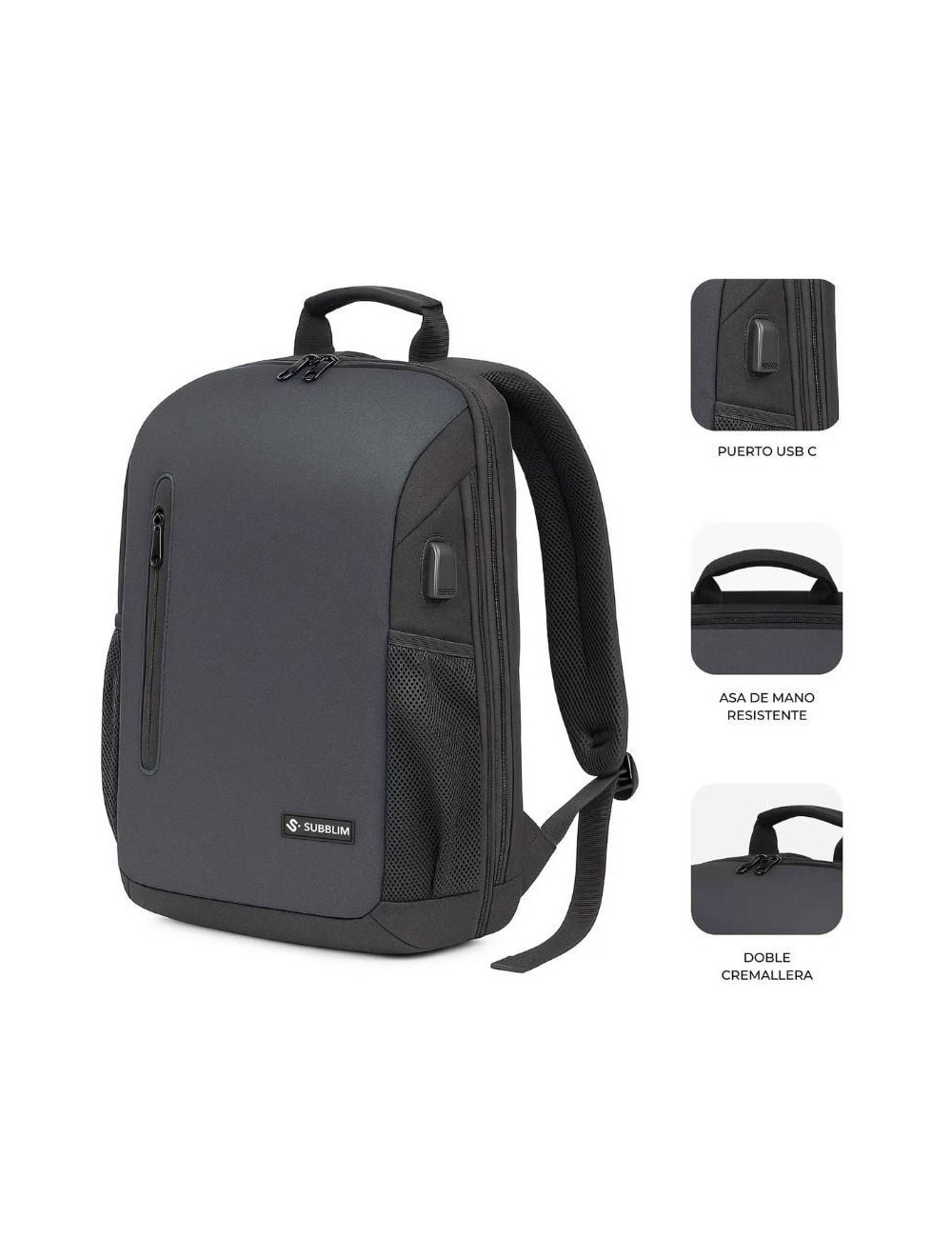 Mochila Subblim Xpand Air Padding Backpack para Portátiles hasta 15.6'/ 21L/ Puerto USB/ Negro
