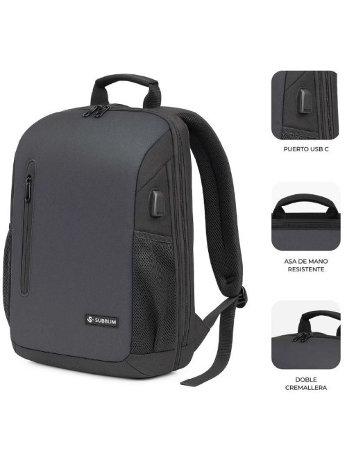 Mochila Subblim Xpand Air Padding Backpack para Portátiles hasta 15.6'/ 21L/ Puerto USB/ Negro