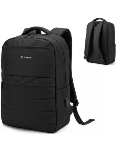 Mochila Subblim Compact Backpack 15L para Portátiles hasta 15.6'/ Repelente al agua/ Cinta para Trolley/ Negra