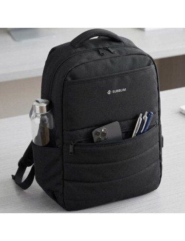 Mochila Subblim Compact Backpack 15L para Portátiles hasta 15.6'/ Repelente al agua/ Cinta para Trolley/ Negra