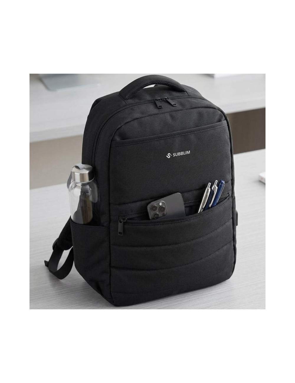 Mochila Subblim Compact Backpack 15L para Portátiles hasta 15.6'/ Repelente al agua/ Cinta para Trolley/ Negra