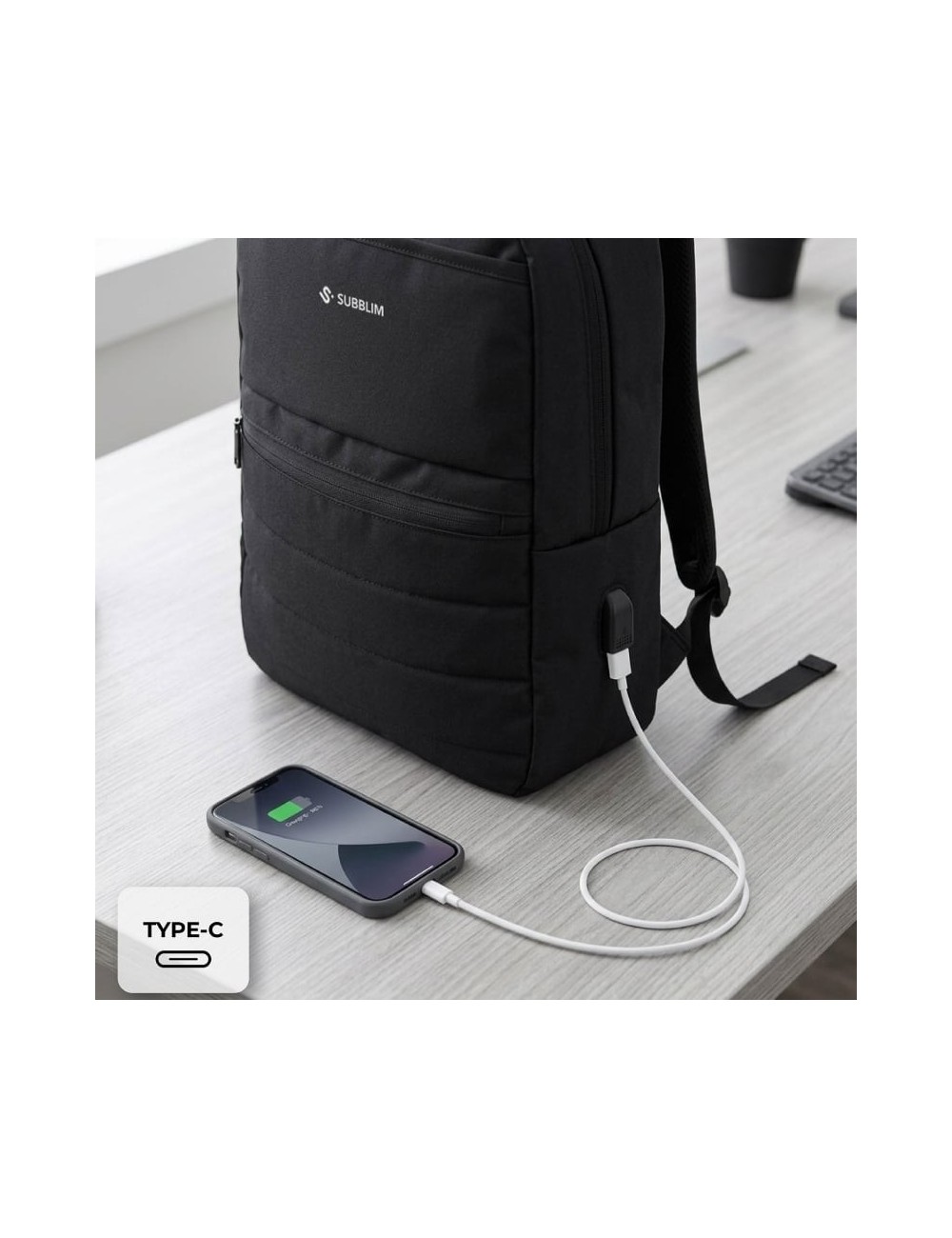 Mochila Subblim Compact Backpack 15L para Portátiles hasta 15.6'/ Repelente al agua/ Cinta para Trolley/ Negra