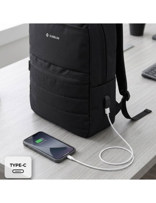 Mochila Subblim Compact Backpack 15L para Portátiles hasta 15.6'/ Repelente al agua/ Cinta para Trolley/ Negra