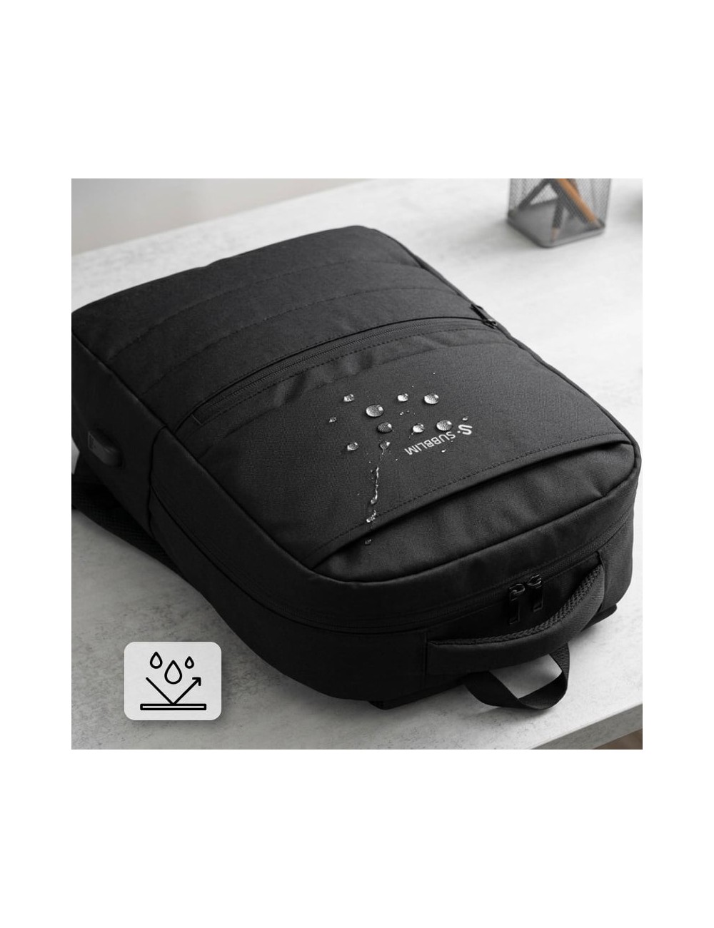 Mochila Subblim Compact Backpack 15L para Portátiles hasta 15.6'/ Repelente al agua/ Cinta para Trolley/ Negra