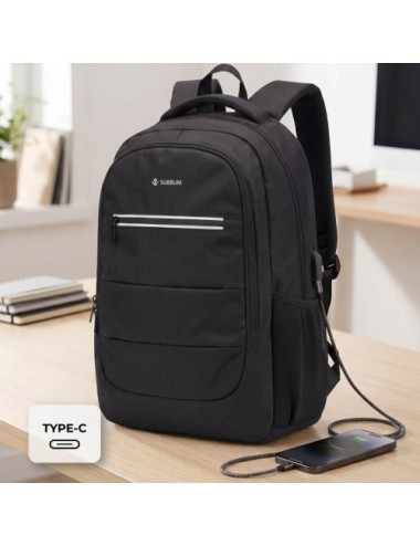 Mochila Subblim City Plus 26L Backpack para Portátiles hasta 16'/ Puerto USB/ Repelente al agua/ Reflectante/ Cinta para Trolley