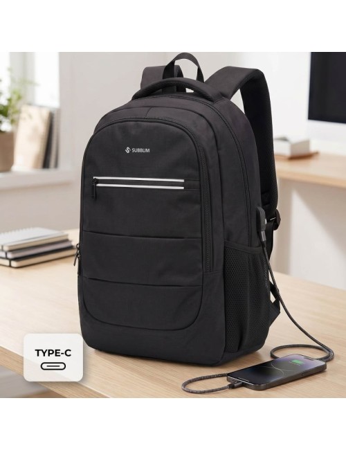 Mochila Subblim City Plus 26L Backpack para Portátiles hasta 16'/ Puerto USB/ Repelente al agua/ Reflectante/ Cinta para Trolley