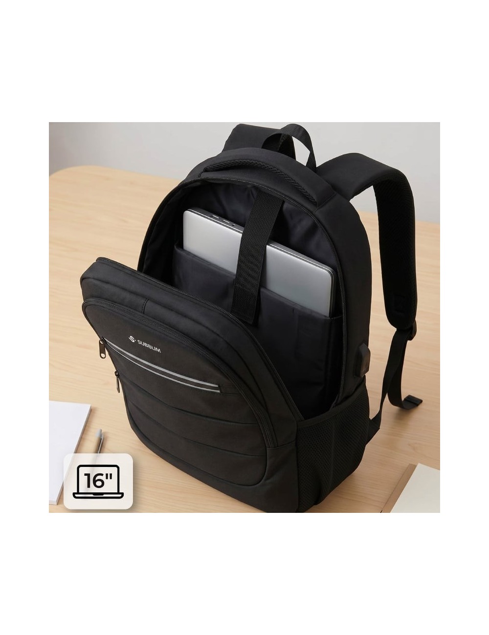 Mochila Subblim City Plus 26L Backpack para Portátiles hasta 16'/ Puerto USB/ Repelente al agua/ Reflectante/ Cinta para Trolley