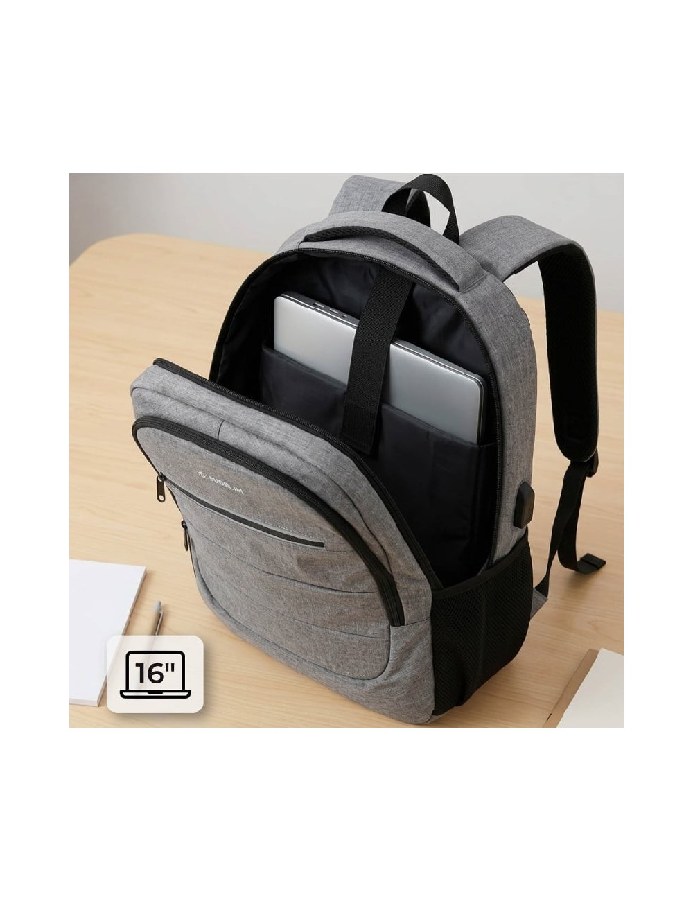 Mochila Subblim City Plus 26L Backpack para Portátiles hasta 16'/ Puerto USB/ Repelente al agua/ Reflectante/ Cinta para Trolley