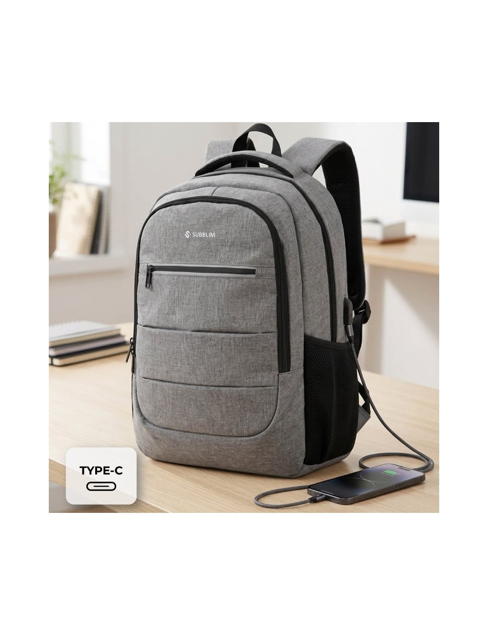 Mochila Subblim City Plus 26L Backpack para Portátiles hasta 16'/ Puerto USB/ Repelente al agua/ Reflectante/ Cinta para Trolley