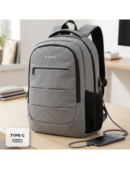 Mochila Subblim City Plus 26L Backpack para Portátiles hasta 16'/ Puerto USB/ Repelente al agua/ Reflectante/ Cinta para Trolley