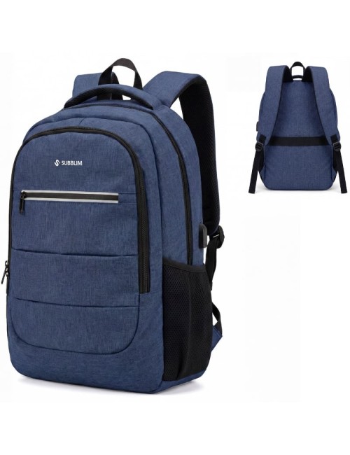 Mochila Subblim City Plus 26L Backpack para Portátiles hasta 16'/ Puerto USB/ Repelente al agua/ Reflectante/ Cinta para Trolley