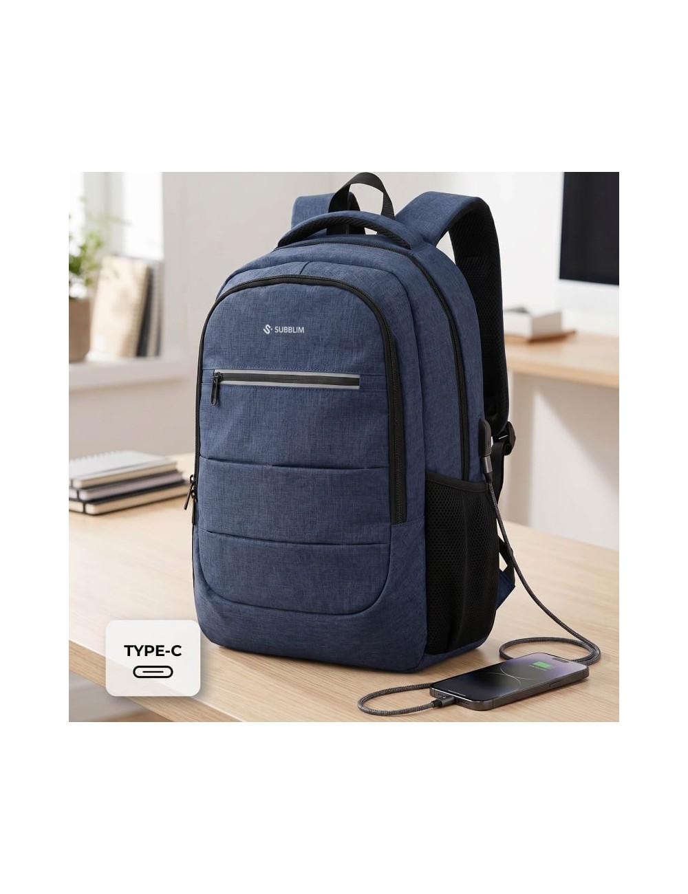Mochila Subblim City Plus 26L Backpack para Portátiles hasta 16'/ Puerto USB/ Repelente al agua/ Reflectante/ Cinta para Trolley
